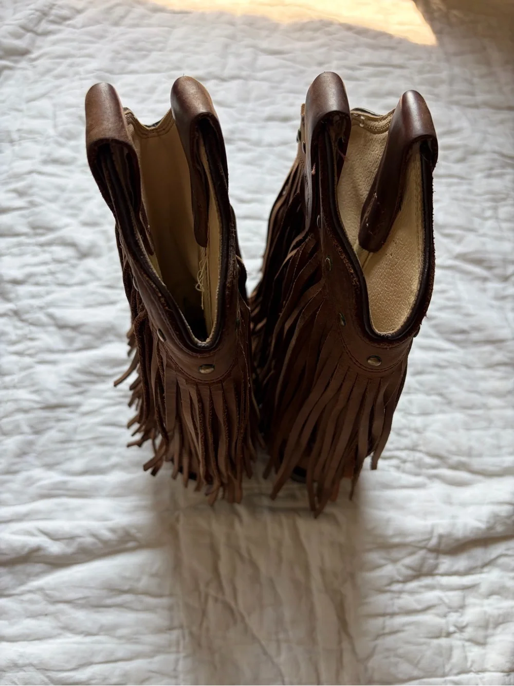 Old West Brown Suede Fringe Ankle Boots